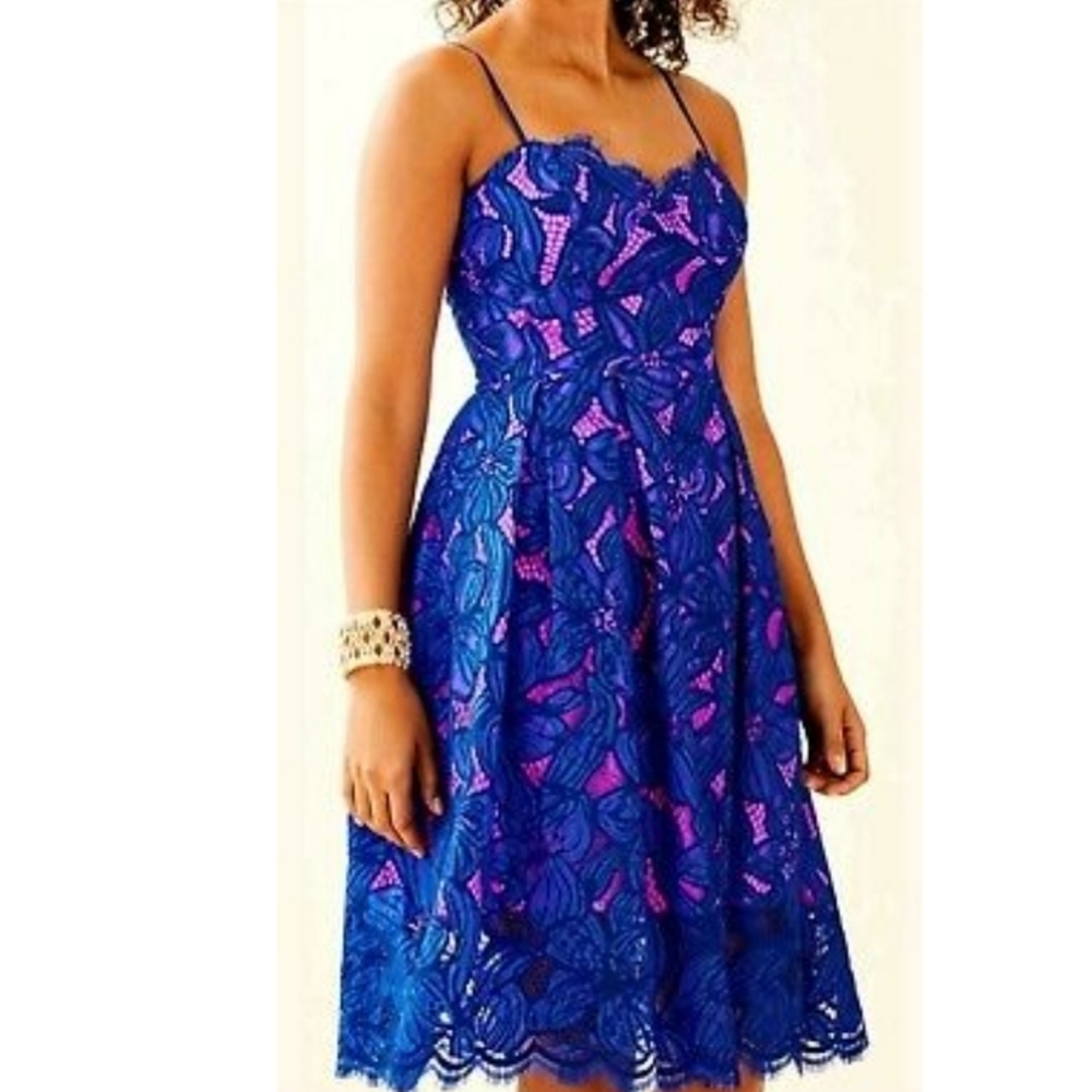 LILLY PULITZER NWT Camella Dress Royal Purple Two Toned Orchard Lace: Size 4